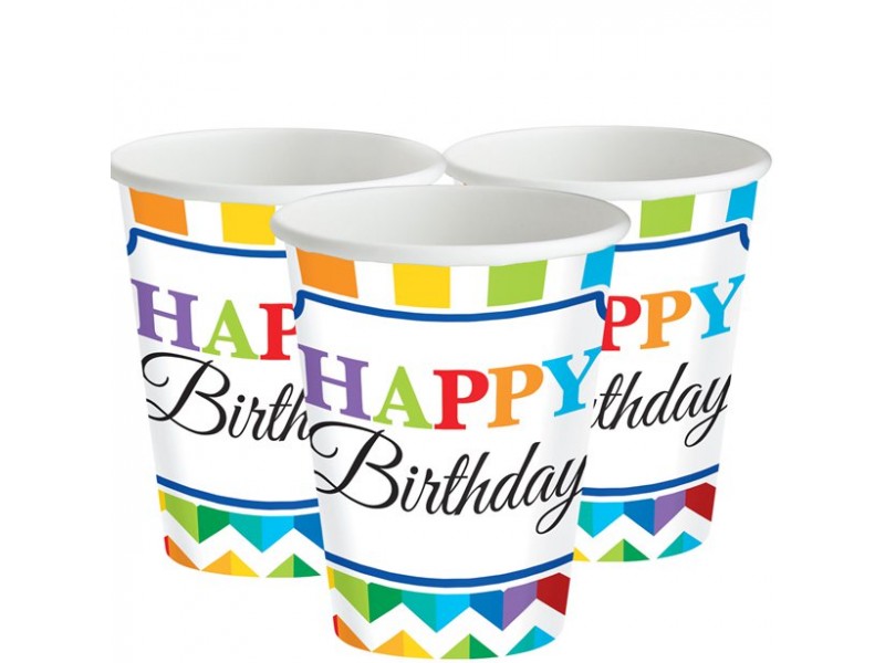 BICCHIERE CARTA 266CC BRIGHT BDAY 8PZ - L'Officina delle feste