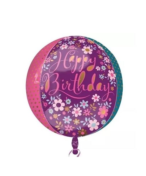 PALLONE MYLAR ORBZ D.FLORAL HAPPY BDAY(38X40CM) - L'Officina