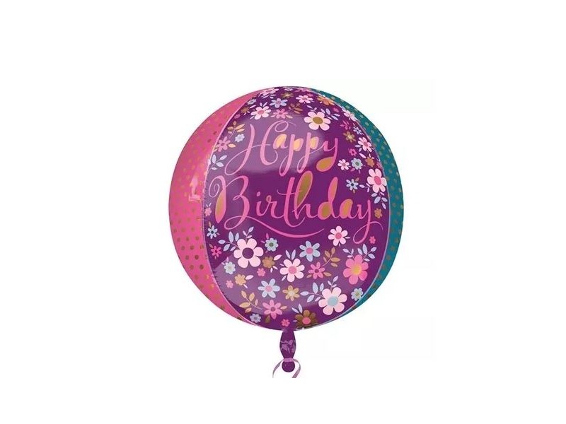 PALLONE MYLAR ORBZ D.FLORAL HAPPY BDAY(38X40CM) - L'Officina