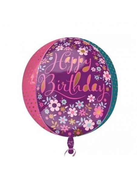 PALLONE MYLAR ORBZ D.FLORAL HAPPY BDAY(38X40CM) - L'Officina