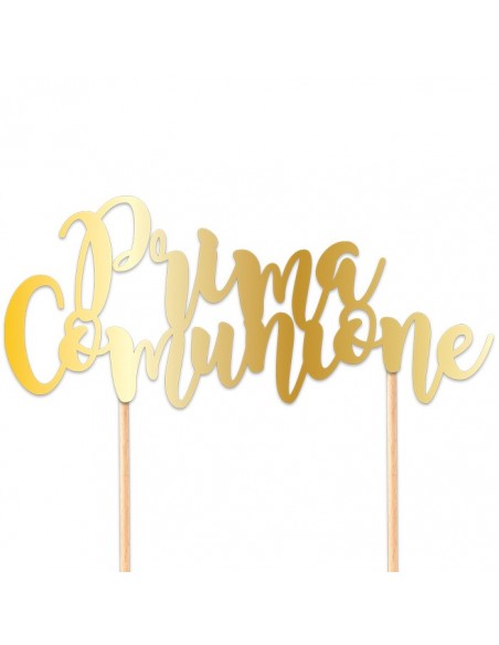 TOPPER CAKE PRIMA COMUNIOPNE 20X16 ORO METAL - L'Officina delle