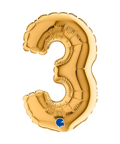 PALLONE NUMERO MYLAR MINI 3 ORO CM. 18 - L'Officina delle feste