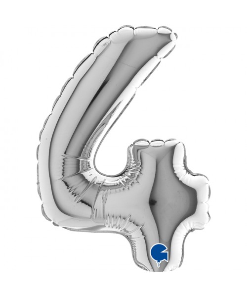PALLONE NUMERO MYLAR MINI 4 ARGENTO CM. 18 - L'Officina delle
