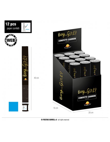 CANNON SPARACORIANDOLI CM.40 IN CARTA ORO E CELESTE BOY OR GIRL