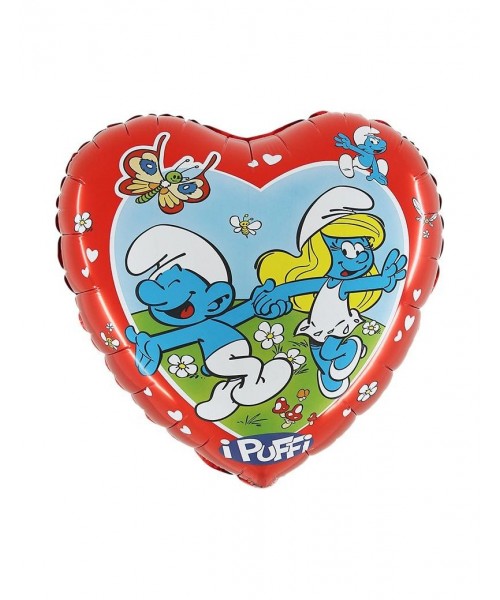 PALLONE CUORE MYLAR 18" PUFFI 45CM - L'Officina delle feste