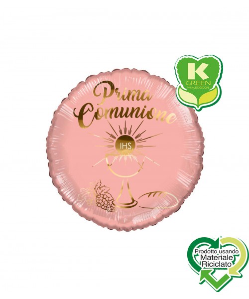 PALLONE MYLAR 18" PRIMA COMUNIONE ROSE GOLD E ORO 45CM -