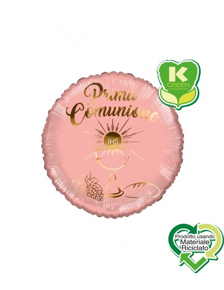 PALLONE MYLAR 18" PRIMA COMUNIONE ROSE GOLD E ORO 45CM -