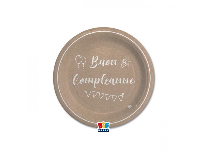 8 PIATTI CM.18 BUON COMPLEANNO KRAFT PLASTIC FREE - L'Officina