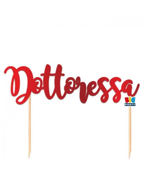 TOPPER CAKE DOTTORESSA 20X14CARTA ROSSO METAL - L'Officina