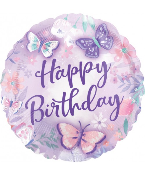PALLONE MYLAR 18" HAPPY BIRTHDAY FARFALLE 45CM - L'Officina