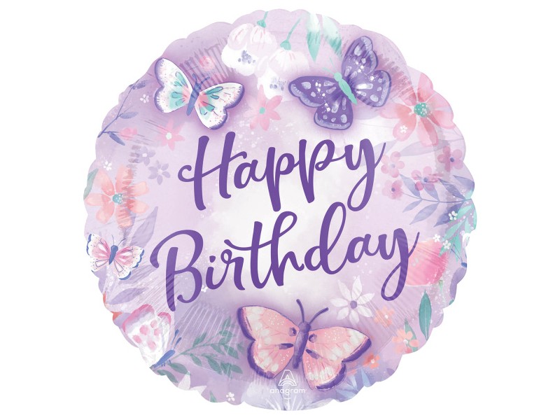 PALLONE MYLAR 18" HAPPY BIRTHDAY FARFALLE 45CM - L'Officina