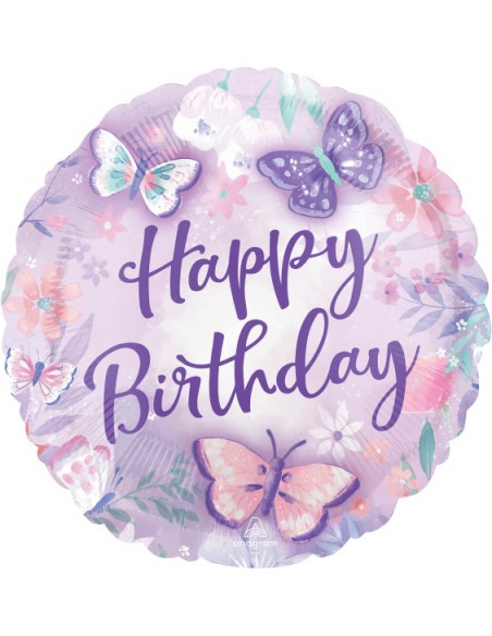 PALLONE MYLAR 18" HAPPY BIRTHDAY FARFALLE 45CM - L'Officina