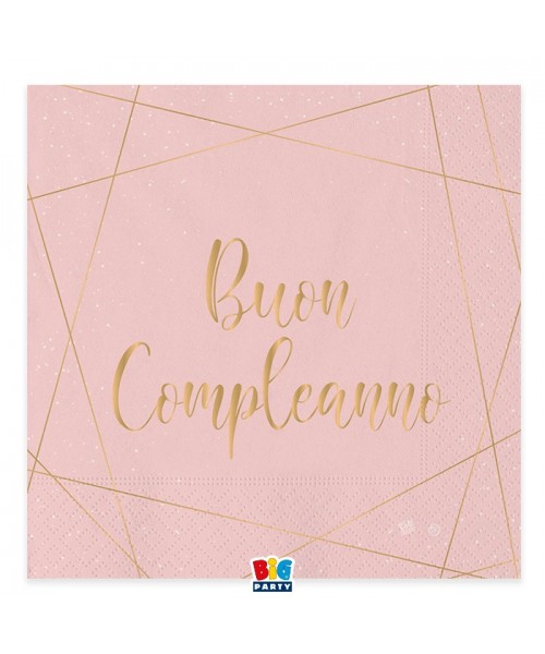 20 TOVAGLIOLI 33X33 BUON COMPLEANNO ROSE E ORO - L'Officina