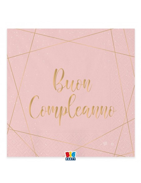 20 TOVAGLIOLI 33X33 BUON COMPLEANNO ROSE E ORO - L'Officina