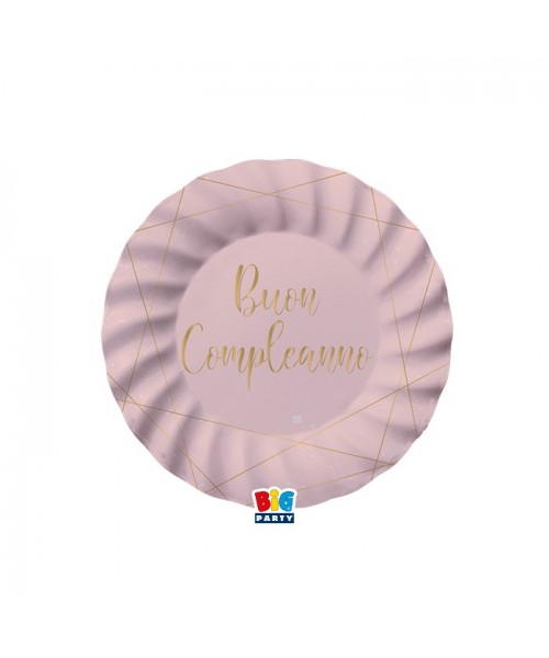 8 PIATTI CARTA 20CM. BUON COMPLEANNO ROSE E ORO - L'Officina
