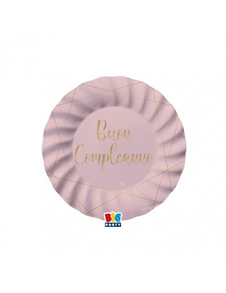8 PIATTI CARTA 20CM. BUON COMPLEANNO ROSE E ORO - L'Officina