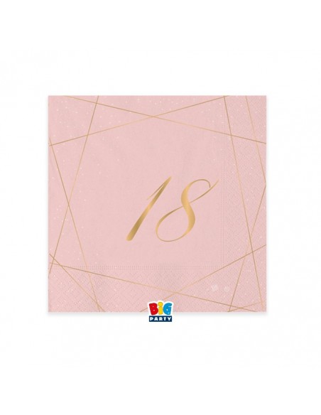 20 TOVAGLIOLI 25x25 18 ANNI ROSE E ORO - L'Officina delle feste