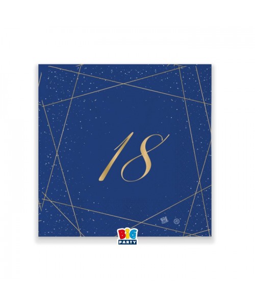 20 TOVAGLIOLI 25x25 18 ANNI BLU E ORO - L'Officina delle feste