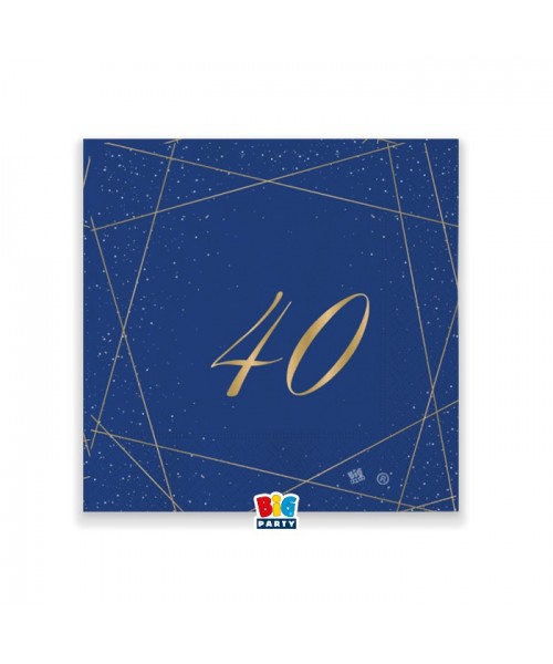 20 TOVAGLIOLI 25x25 40 ANNI BLU E ORO - L'Officina delle feste