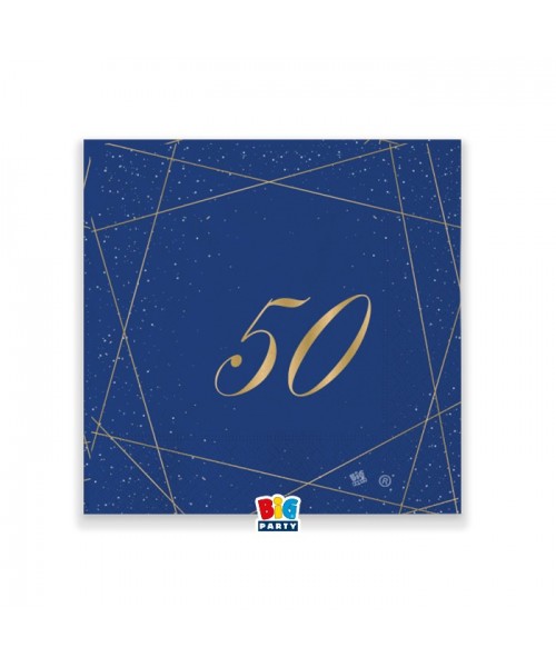 20 TOVAGLIOLI 25x25 50 ANNI BLU E ORO - L'Officina delle feste