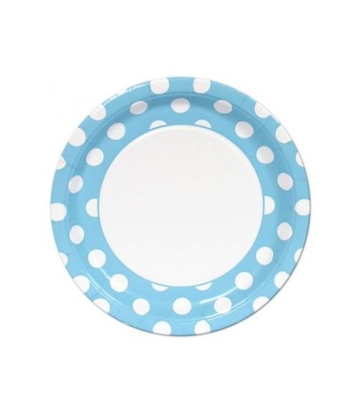 PIATTO 22CM CELESTE POIS BIANCHI PZ. 8 - L'Officina delle feste