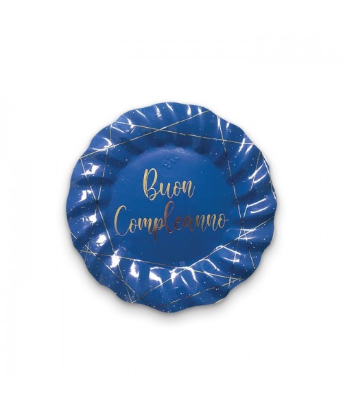 8 PIATTI CARTA 20CM. BUON COMPLEANNO BLUE E ORO - L'Officina