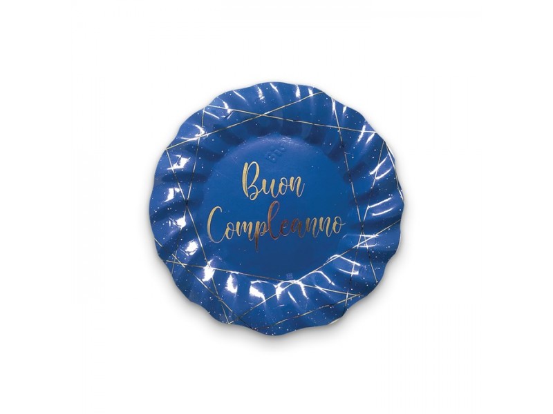 8 PIATTI CARTA 20CM. BUON COMPLEANNO BLUE E ORO - L'Officina