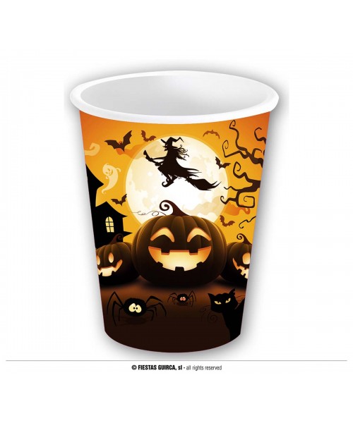 6 BICCHIERI CARTA ZUCCA HALLOWEEN 240ML - L'Officina delle feste