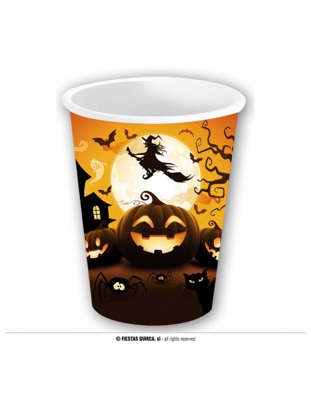 6 BICCHIERI CARTA ZUCCA HALLOWEEN 240ML - L'Officina delle feste