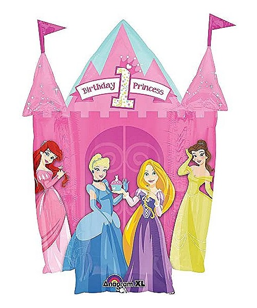PALLONE MYLAR CASTELLO PRINCIPESSE 1 COMPLEANNO H. 66X89CM -