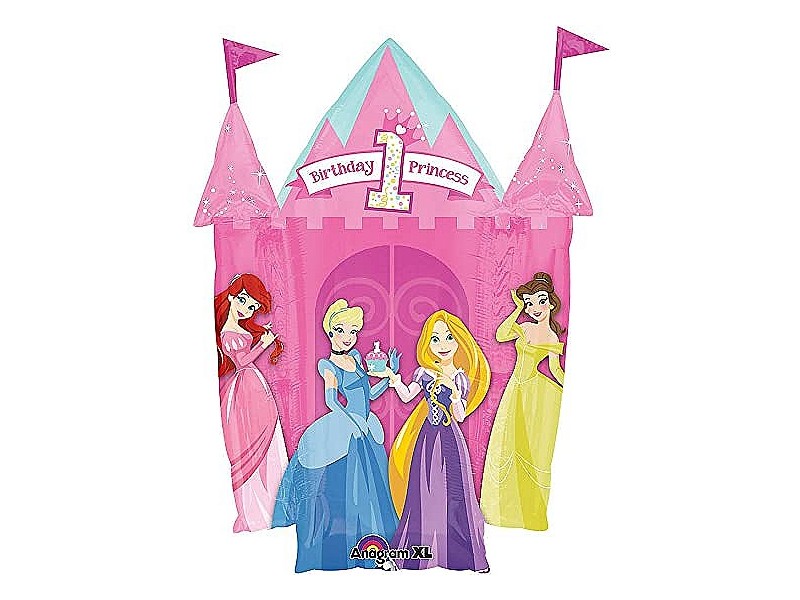 PALLONE MYLAR CASTELLO PRINCIPESSE 1 COMPLEANNO H. 66X89CM -