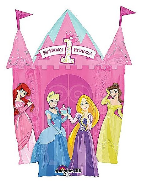 PALLONE MYLAR CASTELLO PRINCIPESSE 1 COMPLEANNO H. 66X89CM -