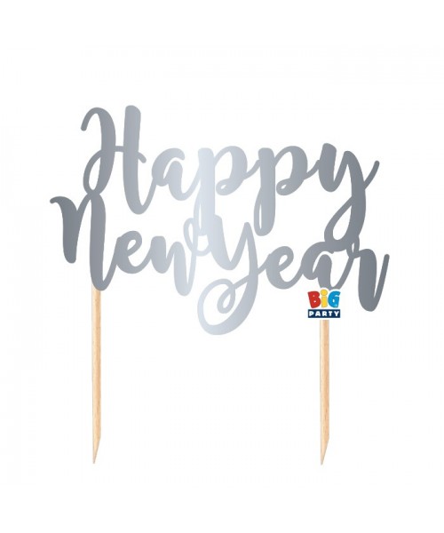 TOPPER CAKE HAPPY NEW YEAR 20X21 ARGENTO METAL - L'Officina