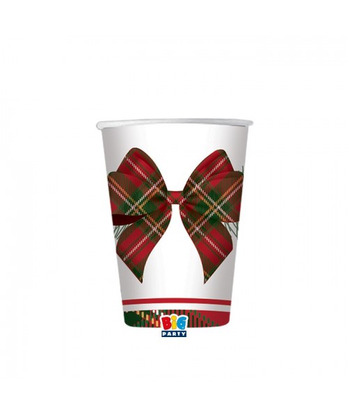 8 BICCHIERI CARTA 200CC NATALE TARTAN HOLLY PLASTIC FREE -
