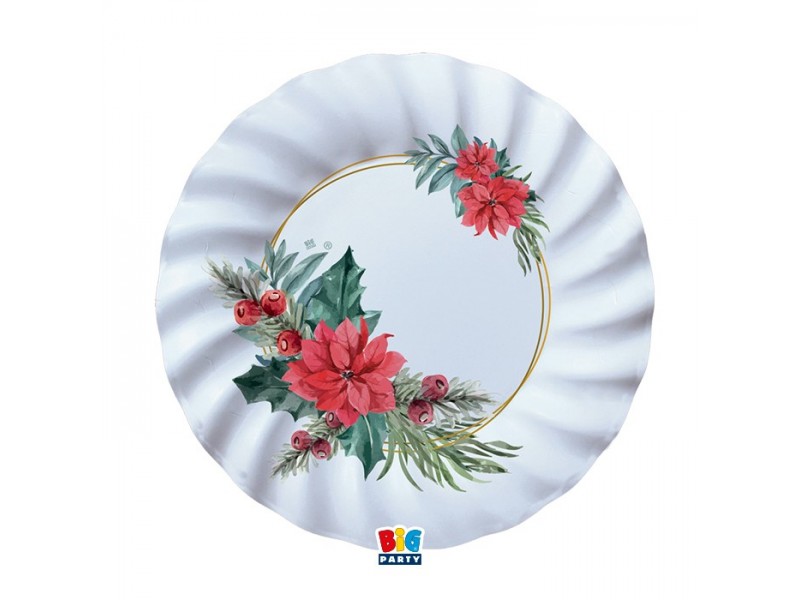 8 PIATTI CARTA 25CM CHIC POINSETTIA PLASTI FREE - L'Officina