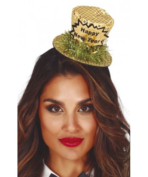 CERCHIETTO CON CAPPELLINO HAPPY NEW YEAR ORO - L'Officina delle