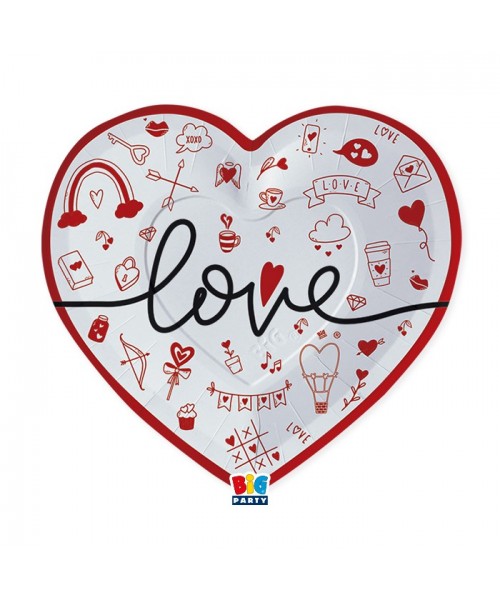 6 PIATTI CUORE LOVE 24X24CM - L'Officina delle feste