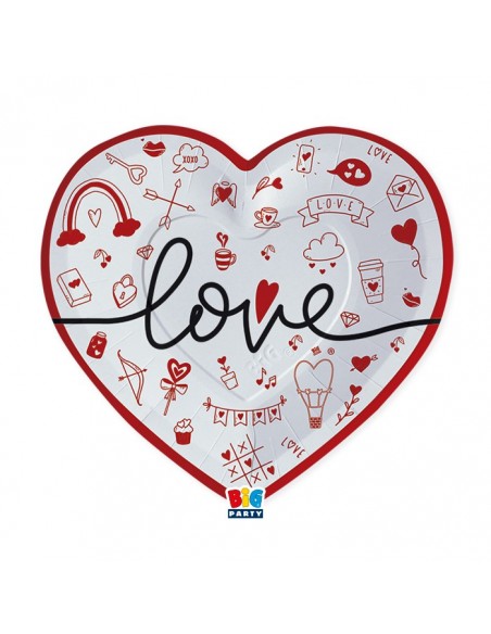 6 PIATTI CUORE LOVE 24X24CM - L'Officina delle feste