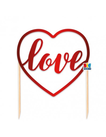 TOPPER CAKE LOVE 16X20 ROSSO METAL - L'Officina delle feste