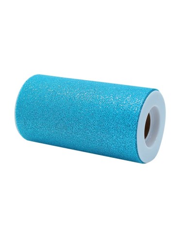 ROTOLO TULLE CM.12,5X25MT TURCHESE GLITTER - L'Officina delle