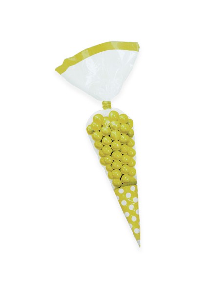 10 SACCHETTINI CONO POIS GIALLO 24 CM - L'Officina delle feste