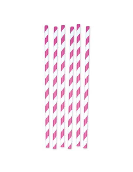12 CANNUCCE IN CARTA STRIPES FUXIA - L'Officina delle feste