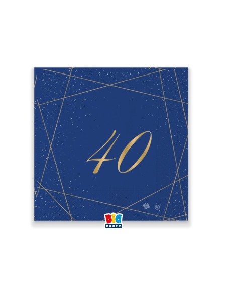 20 TOVAGLIOLI 25x25 40 ANNI BLU E ORO - L'Officina delle feste