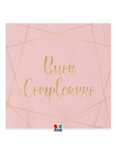 20 TOVAGLIOLI 33X33 BUON COMPLEANNO ROSE E ORO - L'Officina