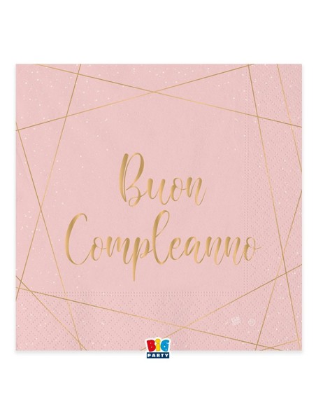 20 TOVAGLIOLI 33X33 BUON COMPLEANNO ROSE E ORO - L'Officina