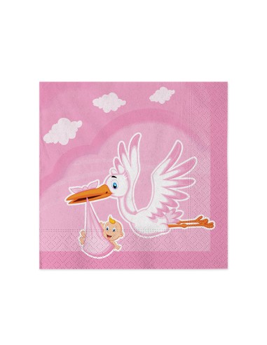 20 TOVAGLIOLI CM.25X25 CICOGNA NUVOLA ROSA - L'Officina delle