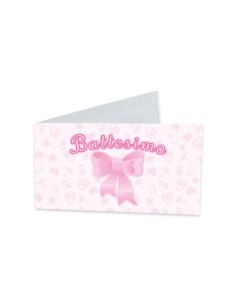 25 BIGLIETTINI BATTES.BABY ROSA CM.9X2,5 - L'Officina delle 2