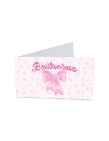 25 BIGLIETTINI BATTES.BABY ROSA CM.9X2,5 - L'Officina delle