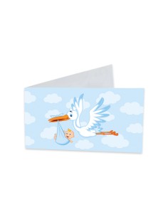 25 BIGLIETTINI CICOGNA CELESTE CM.9X2,5 - L'Officina delle feste 2