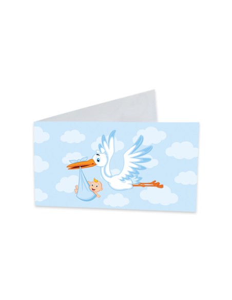 25 BIGLIETTINI CICOGNA CELESTE CM.9X2,5 - L'Officina delle feste